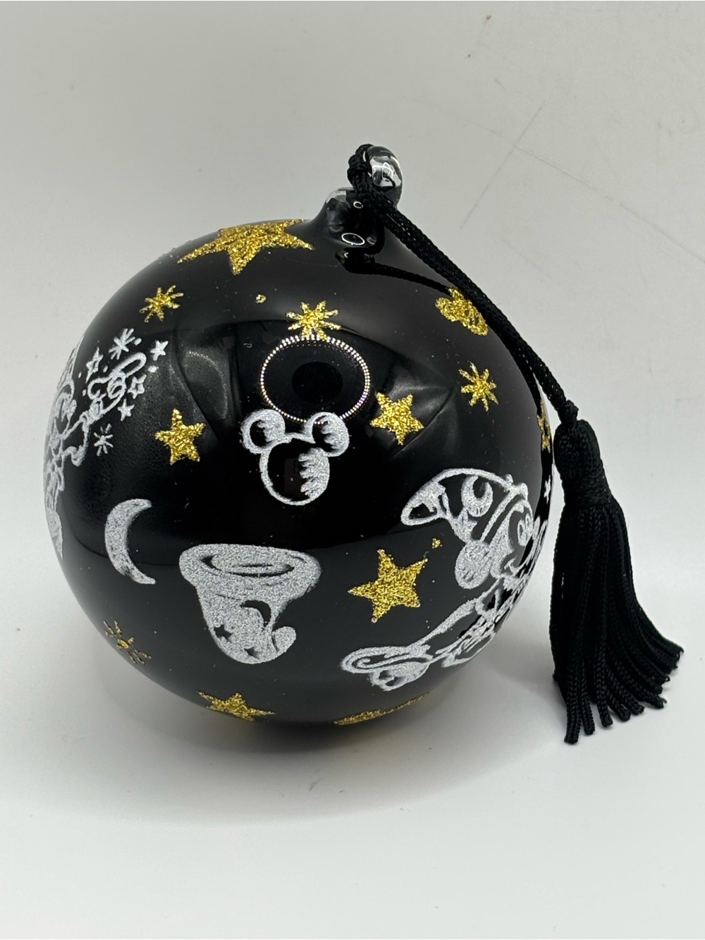 Disney Sorcerer Apprentice Fantasia Black Glass Mickey Mouse Christmas Ornament